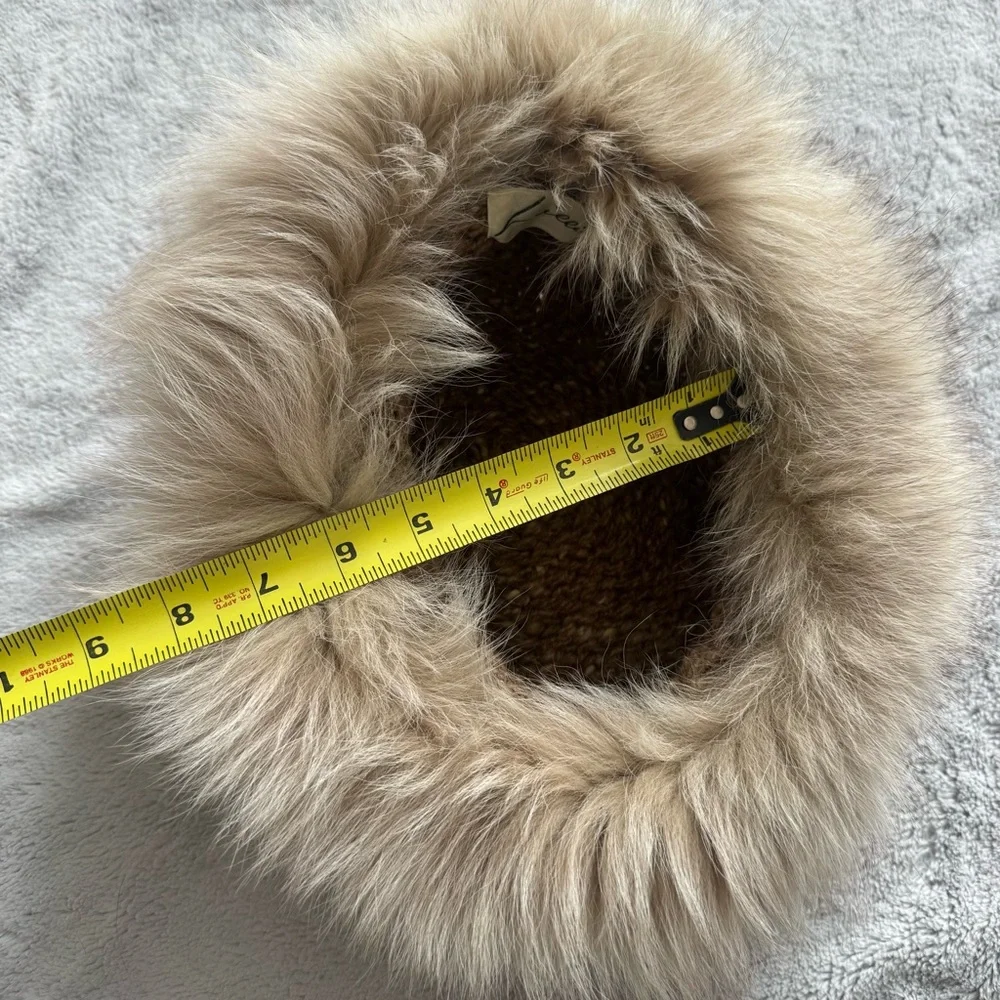 Vintage Lillie Rubin Knit Hat with‎ Fox Fur – Chunky Tweed Wool Crown Size S/M